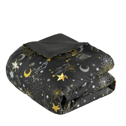 Celia Starry Sky Metallic Comforter Set with Throw Pillow - Charcoal/Gold