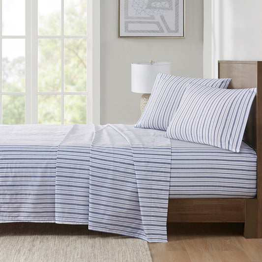200 Thread Count Printed Cotton Sheet Set - Blue Stripe