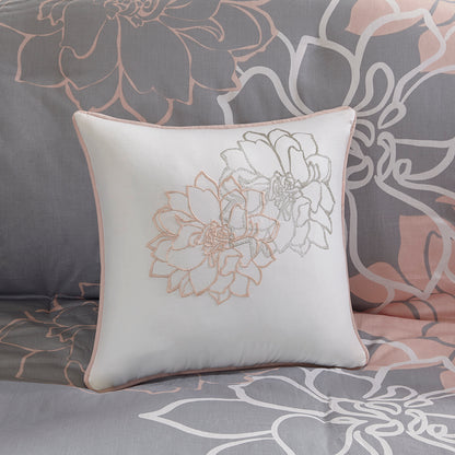 Lola 6 Piece Printed Duvet Cover Set - Grey/Peach