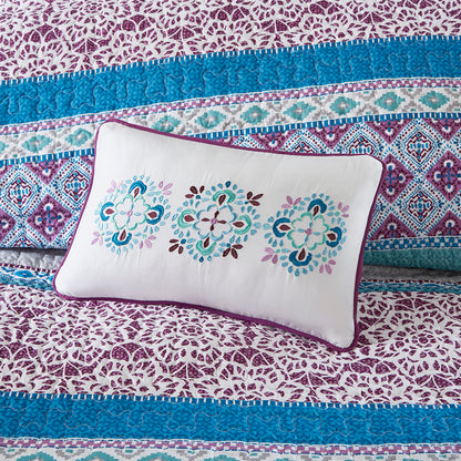 Joni Reversible Quilt Set with Throw Pillows - Purple