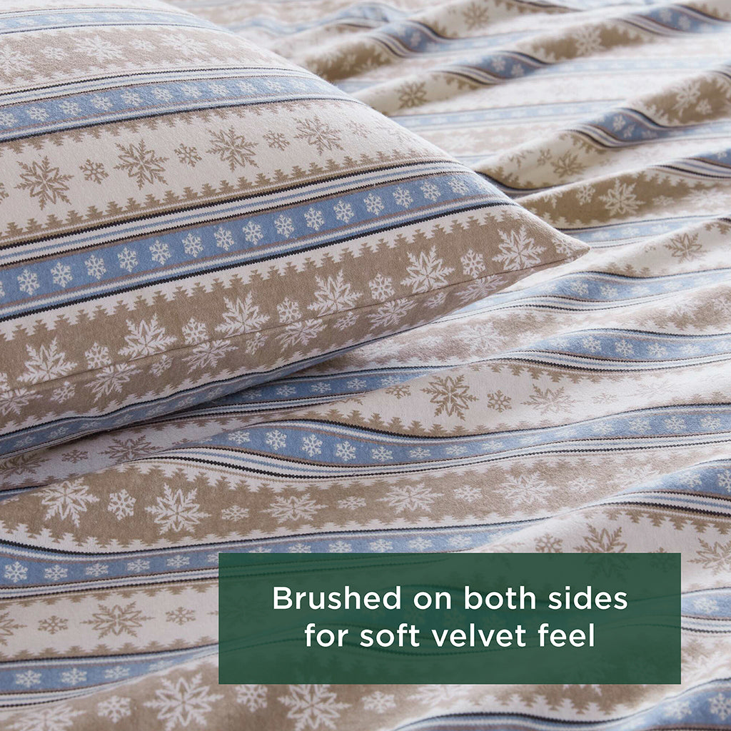 Cotton Flannel Sheet Set - Blue Snowflake