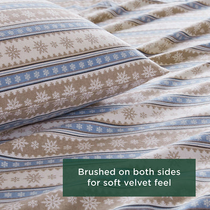 Cotton Flannel Sheet Set - Blue Snowflake