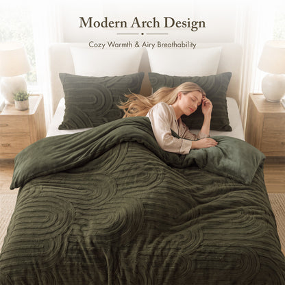 Jacquard Sherpa Comforter Set - Olive