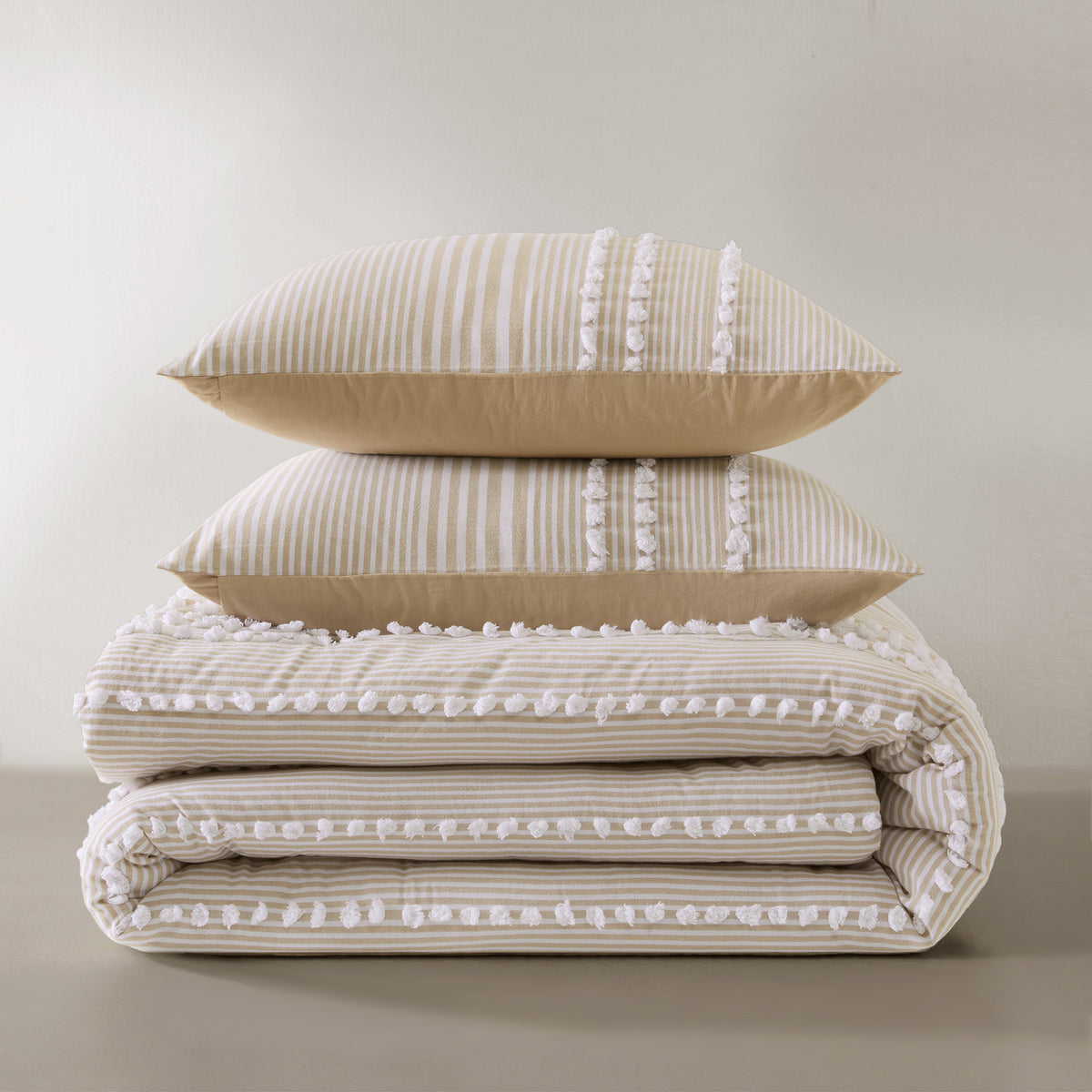 Anslee 3 Piece Cotton Yarn Dyed Comforter Set - Taupe