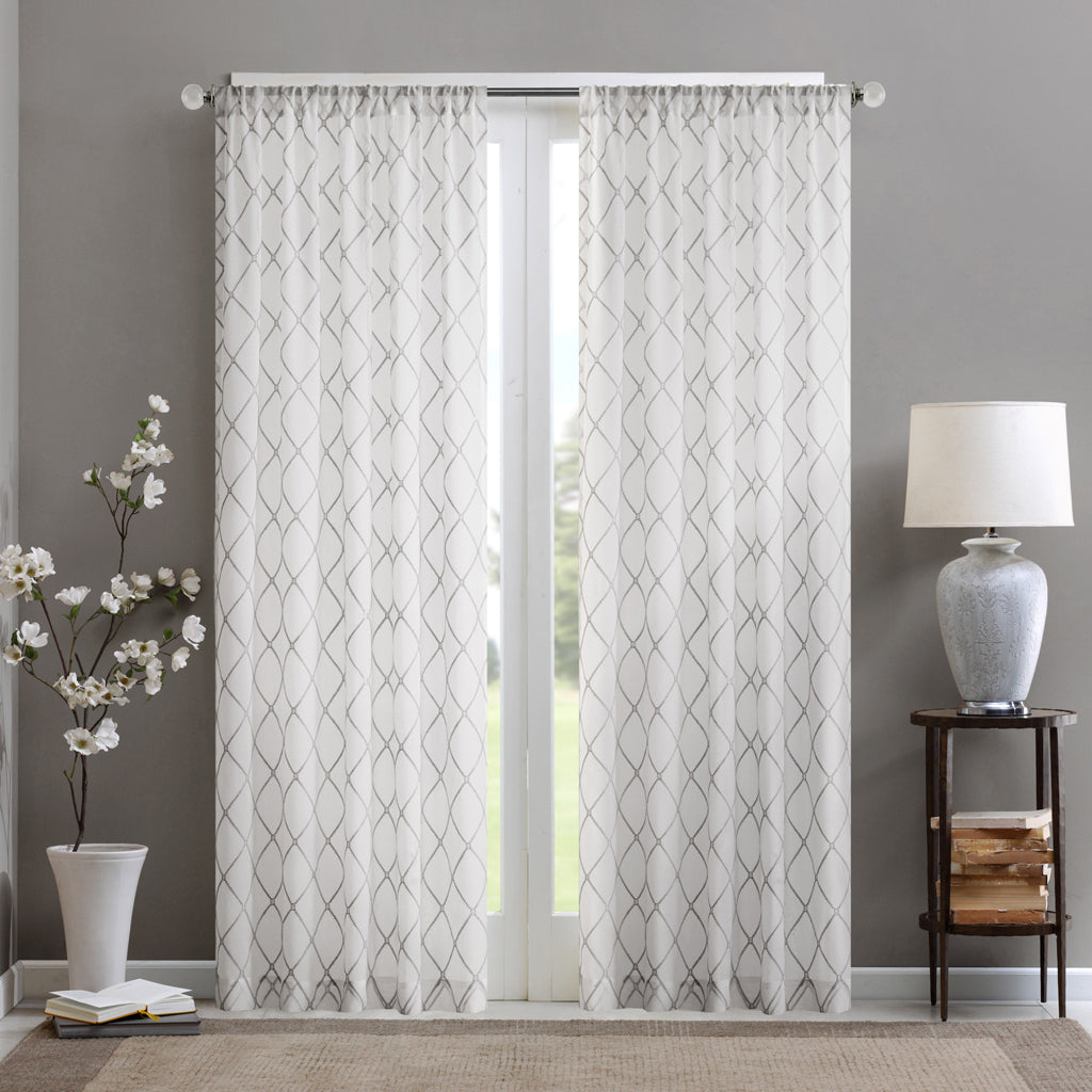 Irina Diamond Sheer Window Curtain Panel - White/Grey