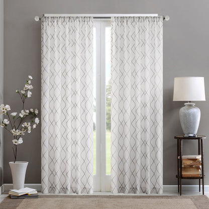 Irina Diamond Sheer Window Curtain Panel - White/Grey
