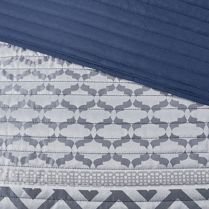 Bennett 4 Piece Jacquard Quilt Set with Throw Pillow - Navy