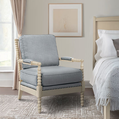 Donohue Turned Spindle Wood Accent Armchair - Light Blue/Antique Cream