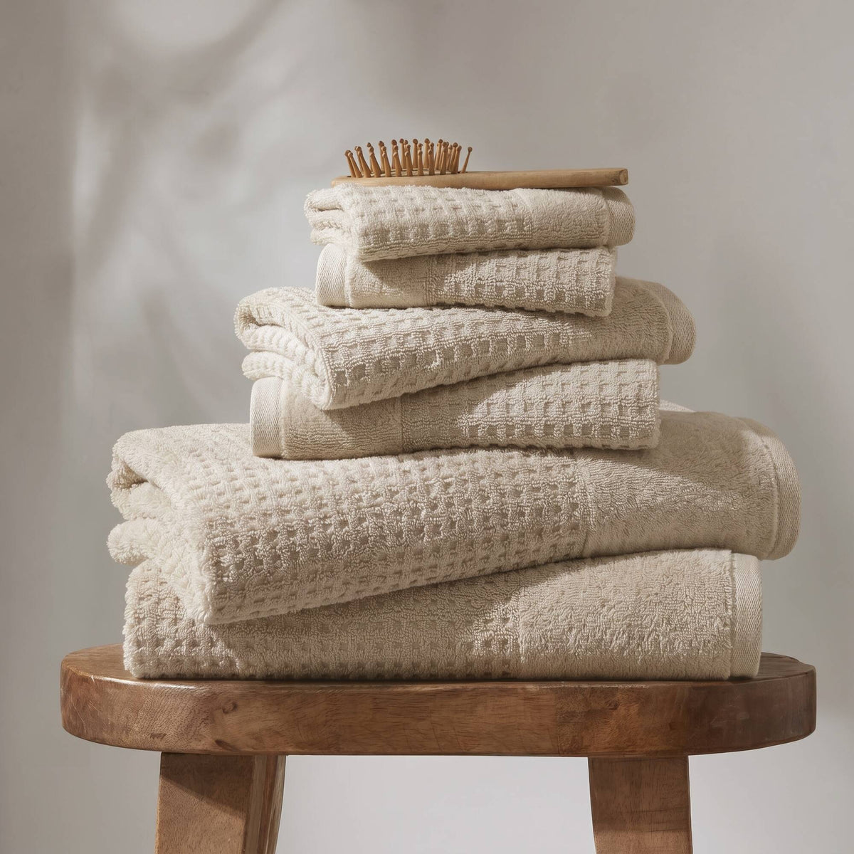 Spa Waffle Cotton Jacquard Bath Towel 6 Piece Set - Natural