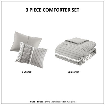 Imani Cotton Printed Comforter Set with Chenille - Ivory