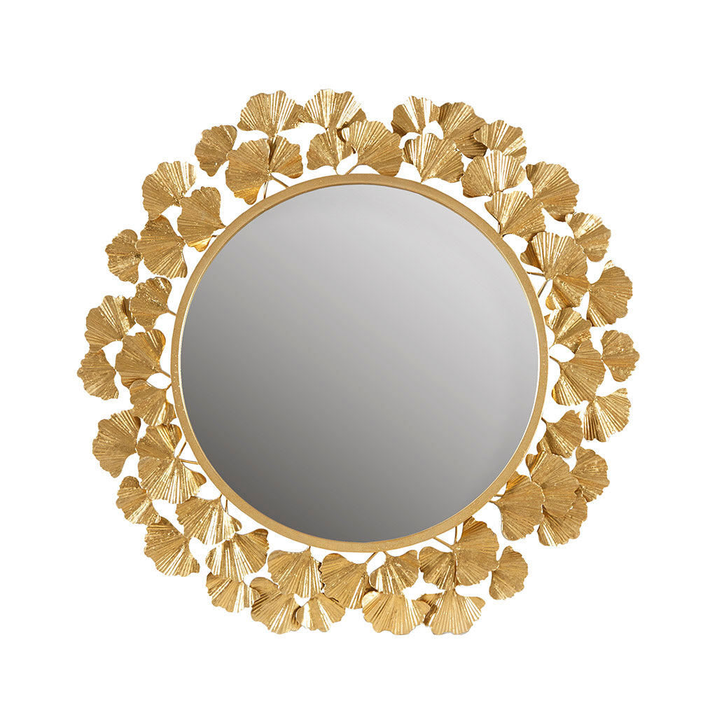 Eden Gingko Leaf Round Wall Mirror 30.5” - Gold