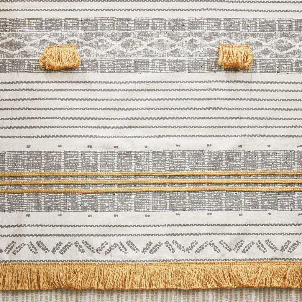 Cody Cotton Stripe Printed Shower Curtain with Tassel - Gray/Yellow