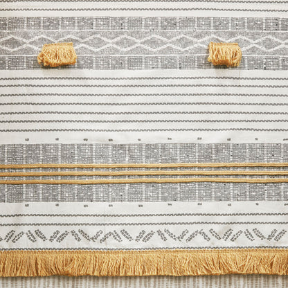 Cody Cotton Stripe Printed Shower Curtain with Tassel - Gray/Yellow