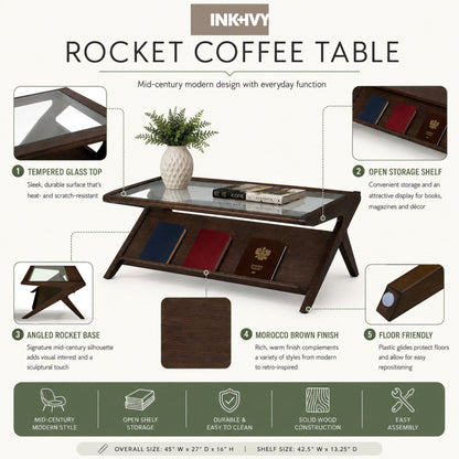 Rocket wood & tempered glass coffee table - Morocco Brown