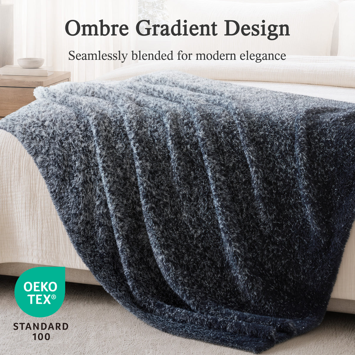 Ombre Knit Fur Throw - Blue Ombre