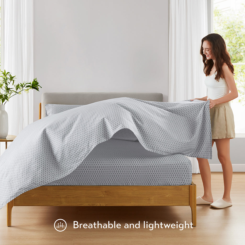144 Thread Count Cotton Printed Sheets - Diamond Grey