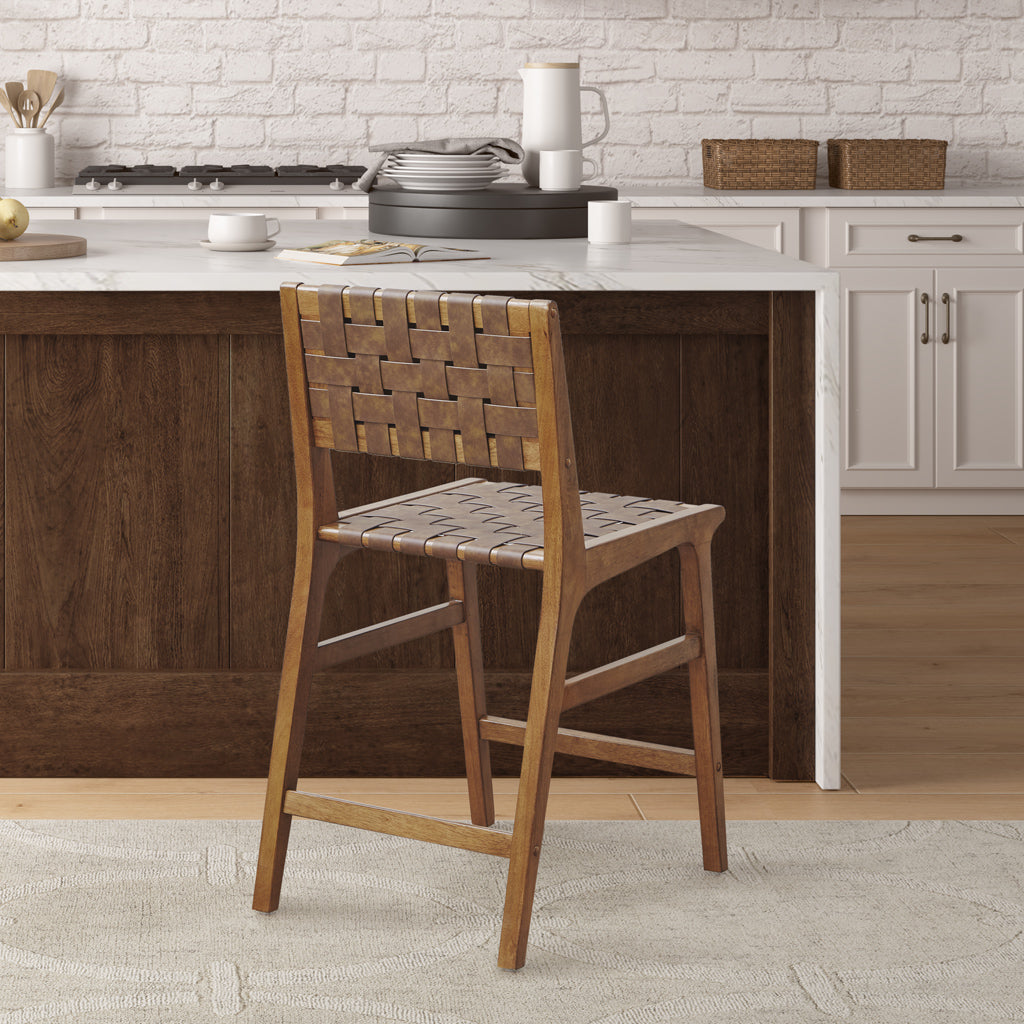 Oslo Faux Leather Woven Counter Stool 24"H - Brown