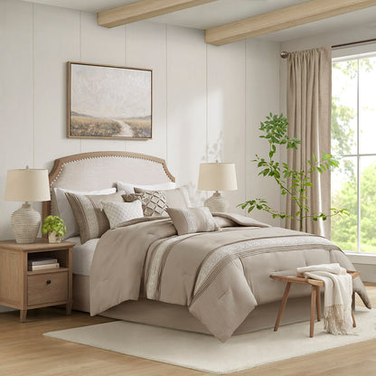 Lacey 7 Piece Lace Trim Comforter Set with Throw Pillows - Taupe