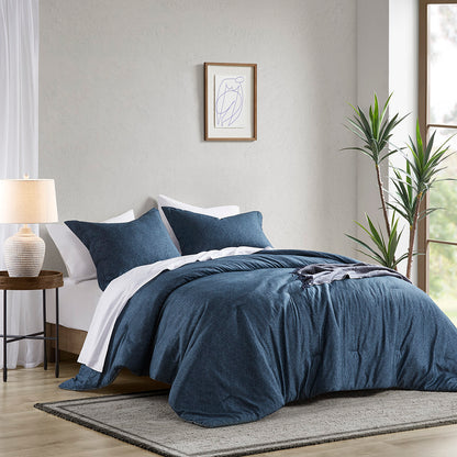 Camden Chambray Print Solid Comforter Set - Navy