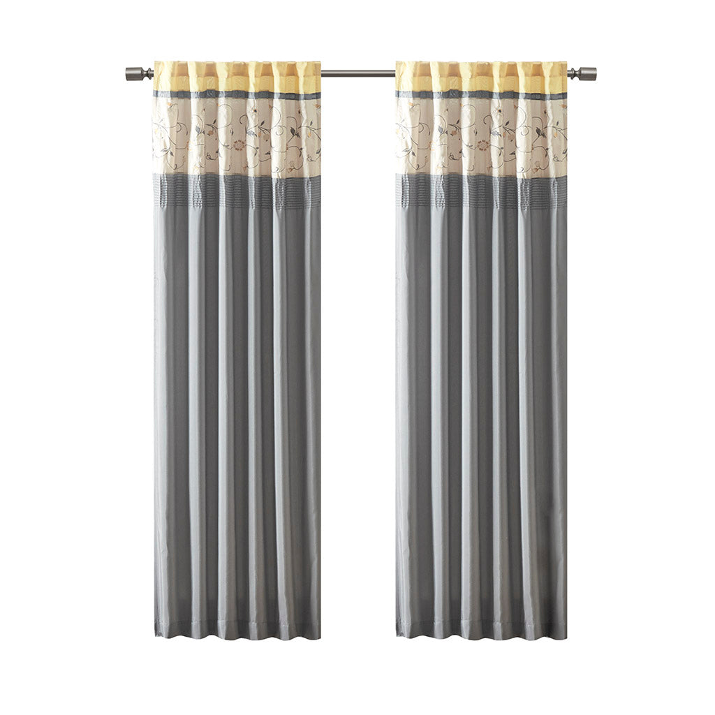 Serene Embroidered Curtain Panel - Yellow