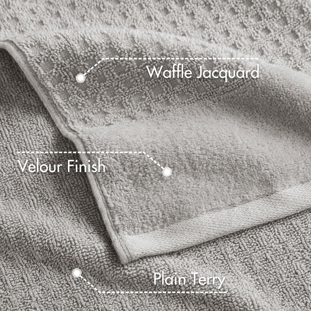 Spa Waffle Cotton Jacquard Bath Towel 6 Piece Set - Grey