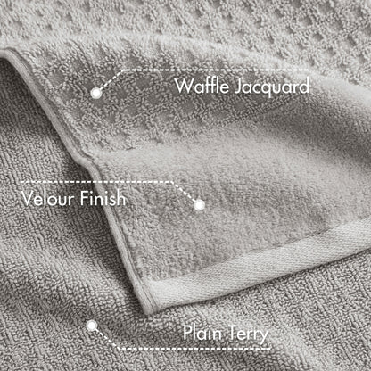 Spa Waffle Cotton Jacquard Bath Towel 6 Piece Set - Grey