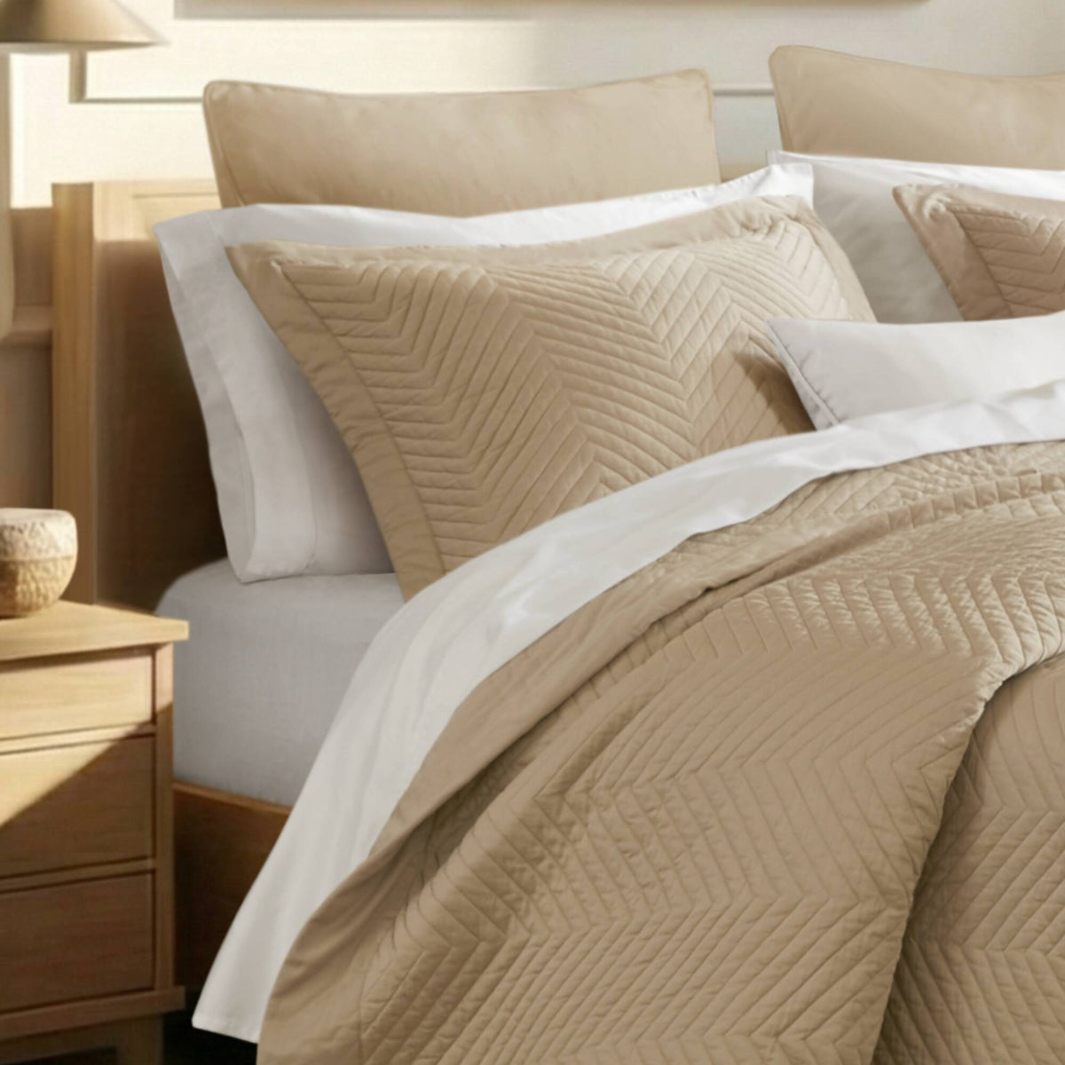Liam Hotel 3 Piece Cotton Quilt Set - Linen