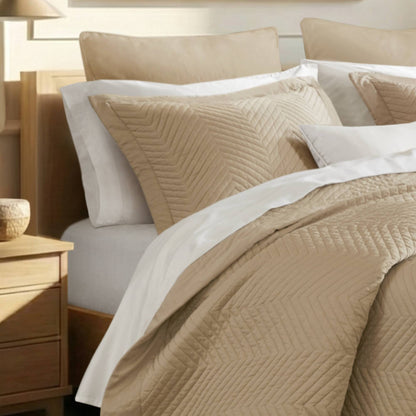 Liam Hotel 3 Piece Cotton Quilt Set - Linen
