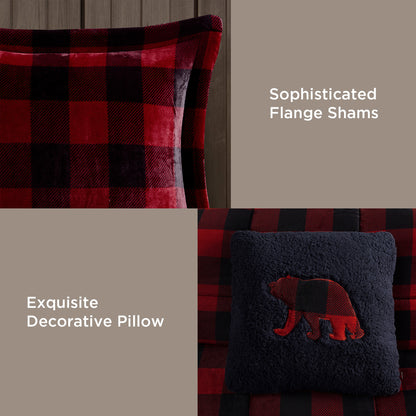 Alton Plush to Sherpa Down Alternative Comforter Set - Red/Black Buffalo Check