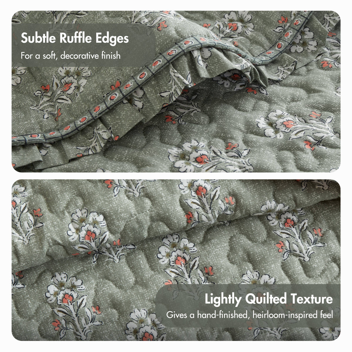 Linwood Ruffle Printed Quilt Set - Sage Green