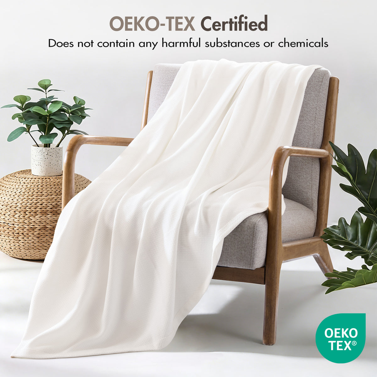 100% Certified Egyptian Cotton Blanket - Micro- herringbone White