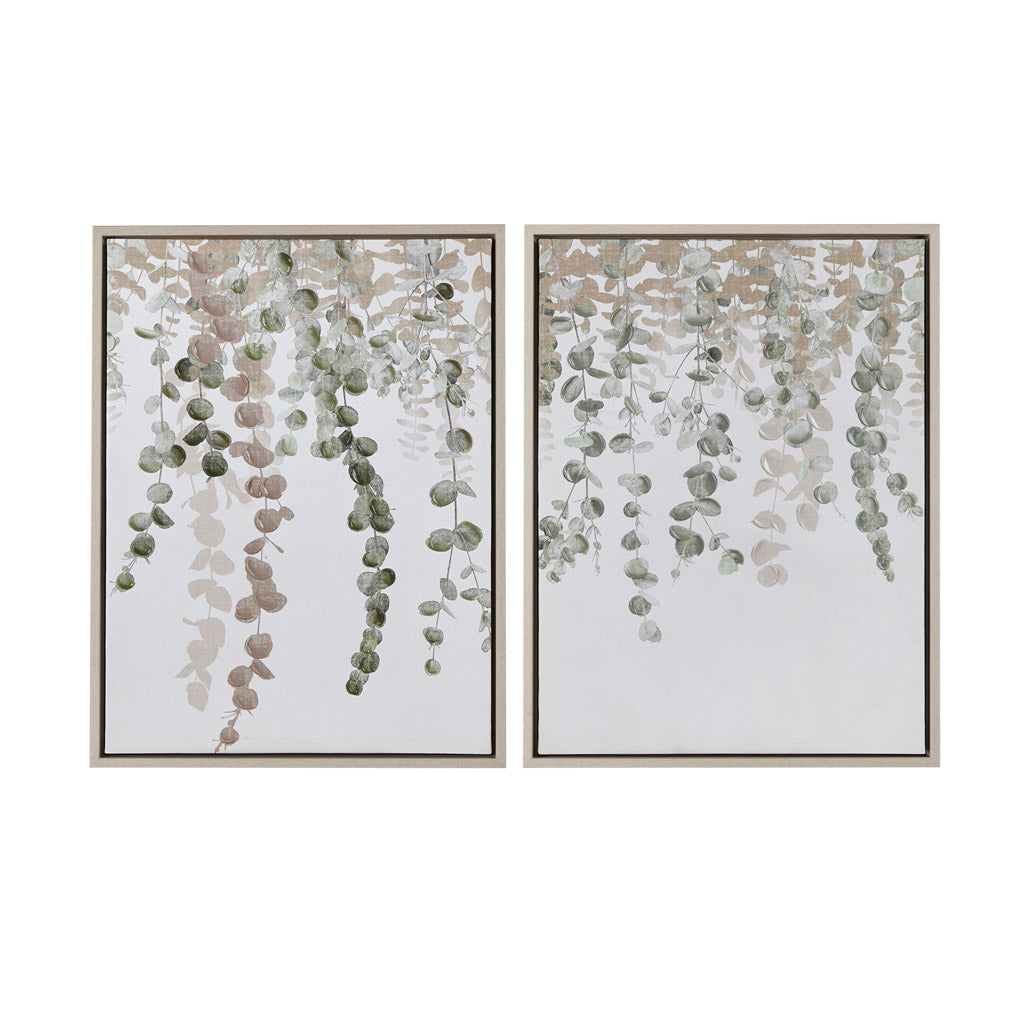Botanical Waterfall Eucalyptus 2-piece Framed Canvas Wall Decor Set - Green