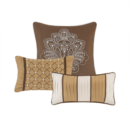Bellagio 6 Piece Jacquard Quilt Set with Throw Pillows - Brown/Gold