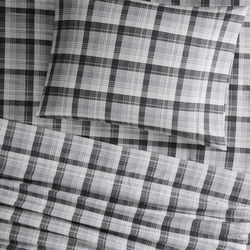 Cotton Flannel Sheet Set - Grey Plaid
