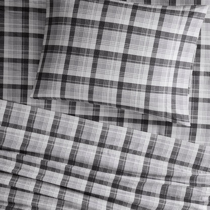Cotton Flannel Sheet Set - Grey Plaid