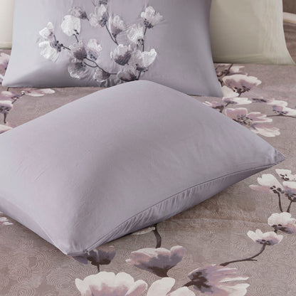 Sakura Blossom 3 Piece Cotton Sateen Printed Duvet Cover Set - Lilac