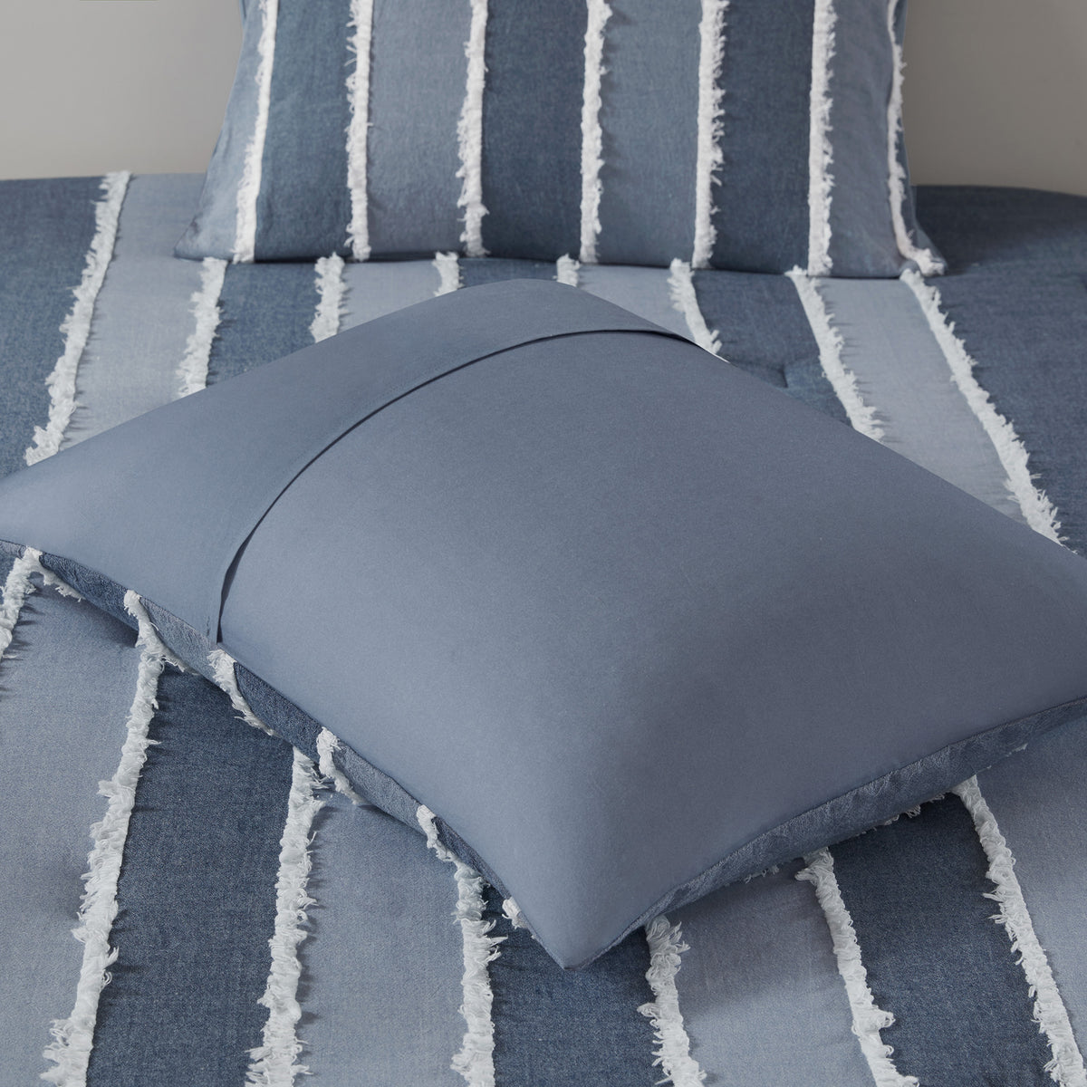 Shay 3 Piece Striped Cotton Comforter Set - Blue
