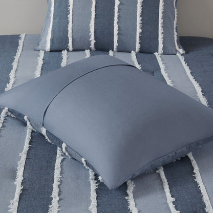Shay 3 Piece Striped Cotton Comforter Set - Blue