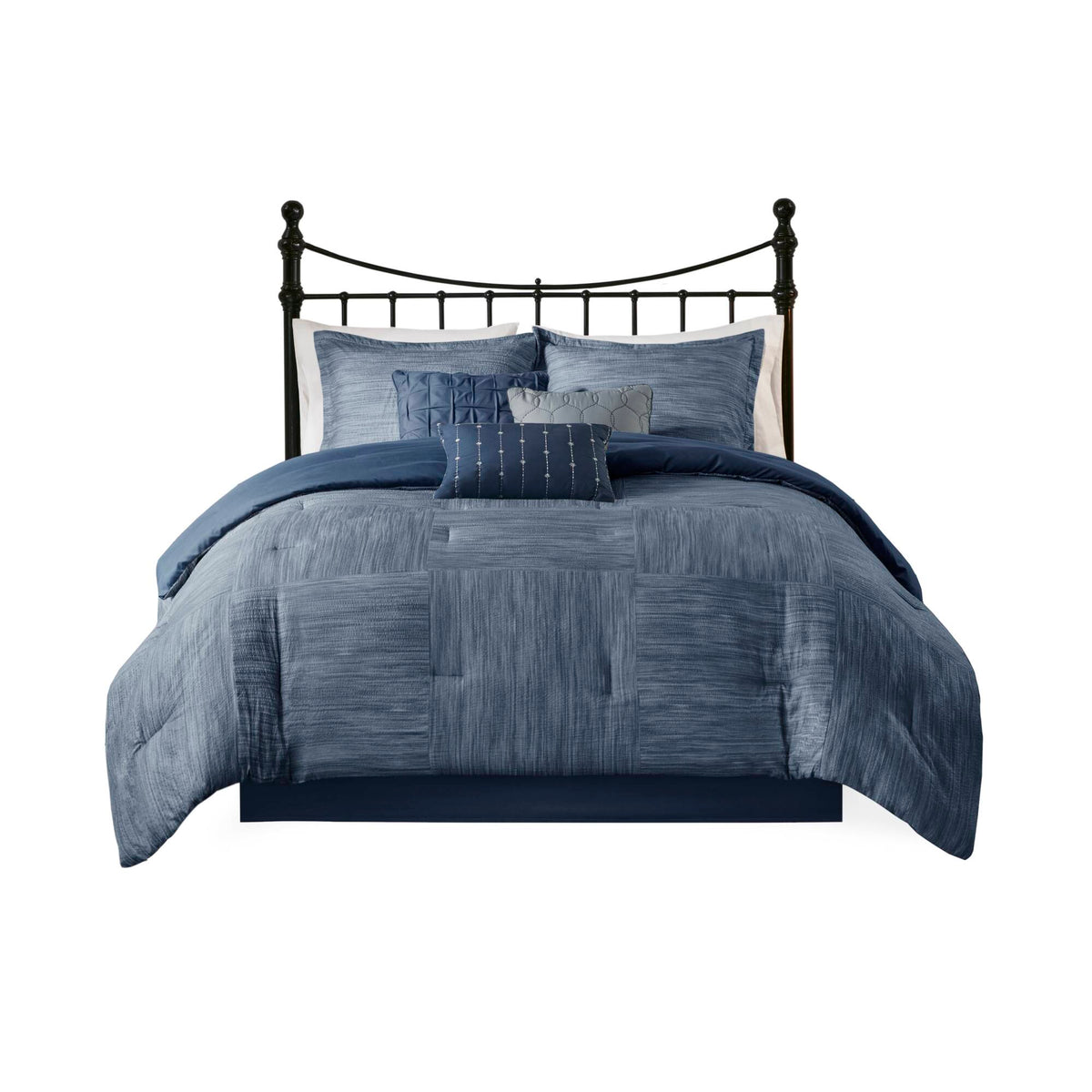 Walter 7 Piece Printed Seersucker Comforter Set - Navy