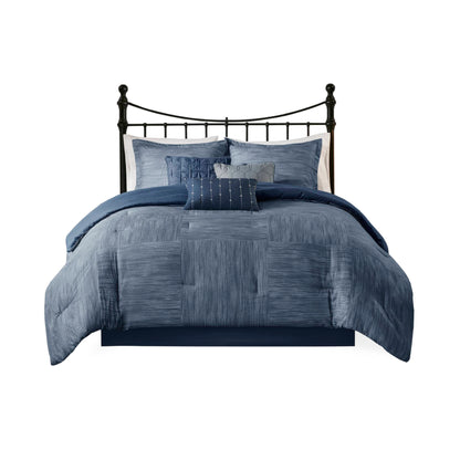 Walter 7 Piece Printed Seersucker Comforter Set - Navy