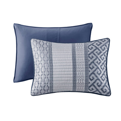 Bennett 4 Piece Jacquard Quilt Set with Throw Pillow - Navy