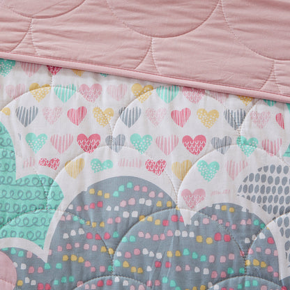 Cloud  Reversible Cotton Quilt Set with Throw Pillows - Pink