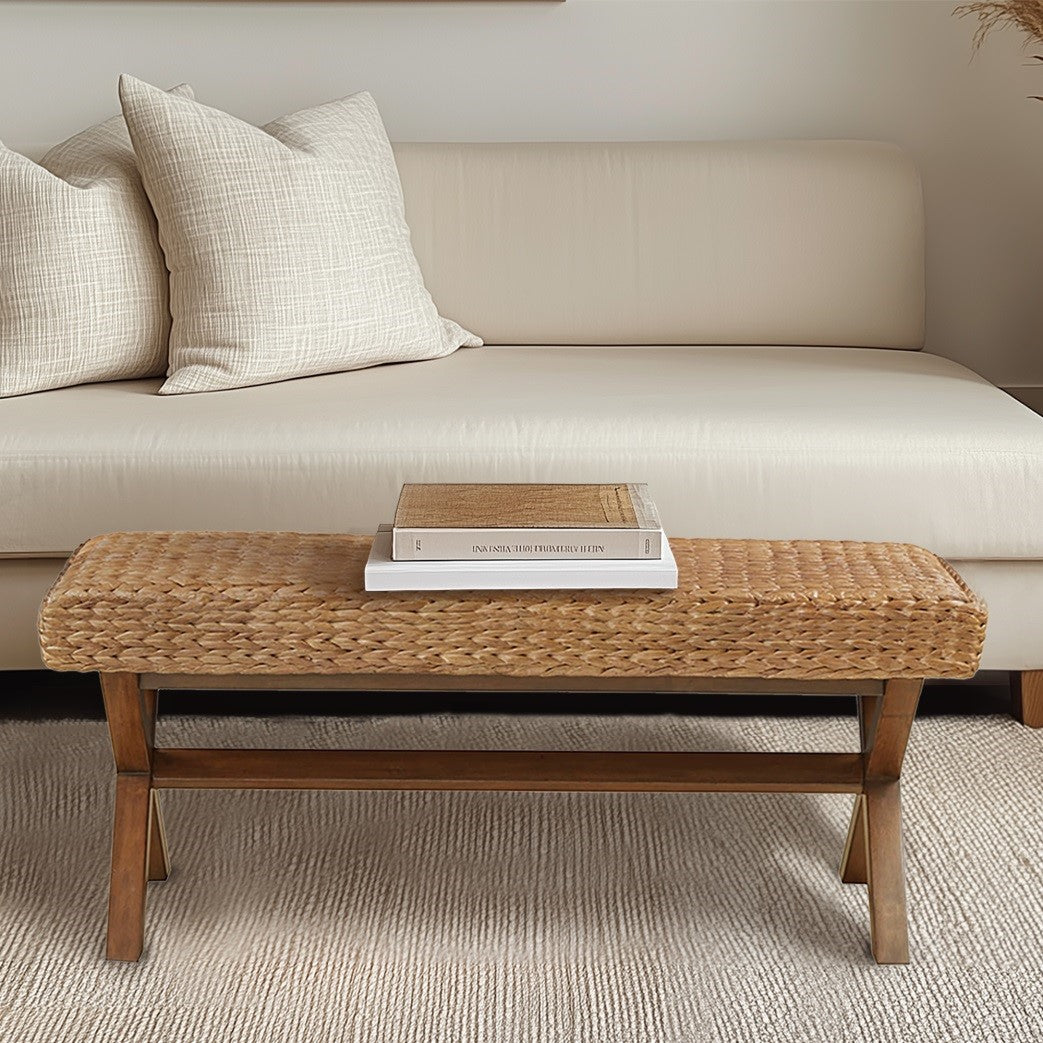 Seadrift Hand-woven Water Hyacinth Accent Bench - Brown