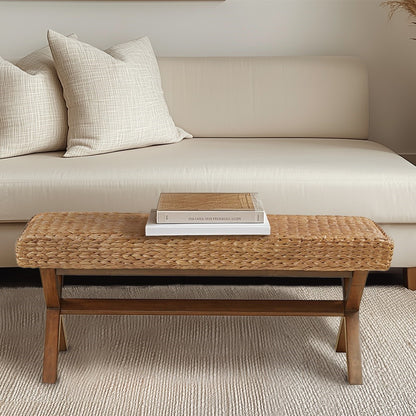 Seadrift Hand-woven Water Hyacinth Accent Bench - Brown