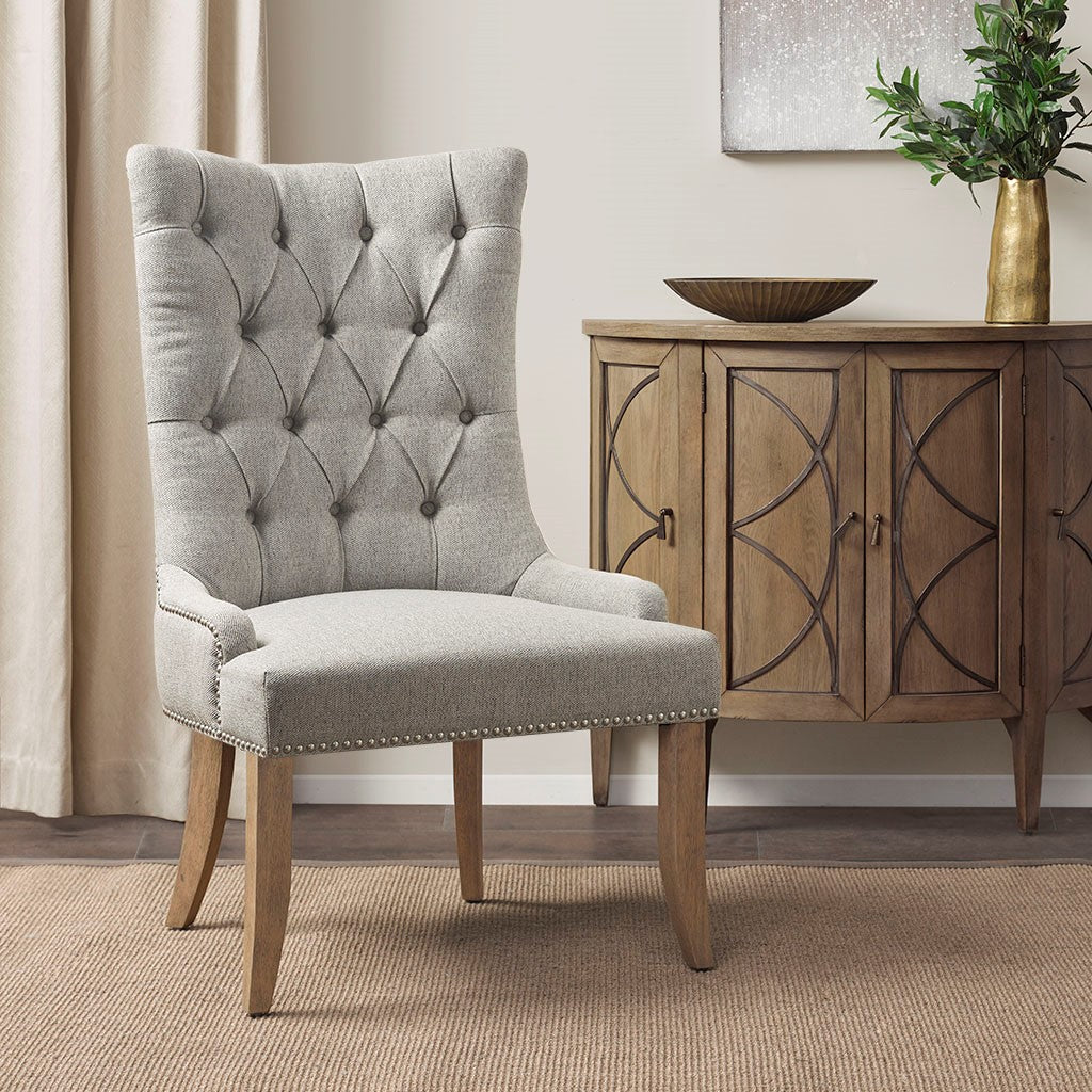 Lucas Light Grey Button Tufted Captain Accent Chair