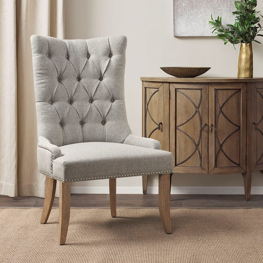 Lucas Light Grey Button Tufted Captain Accent Chair