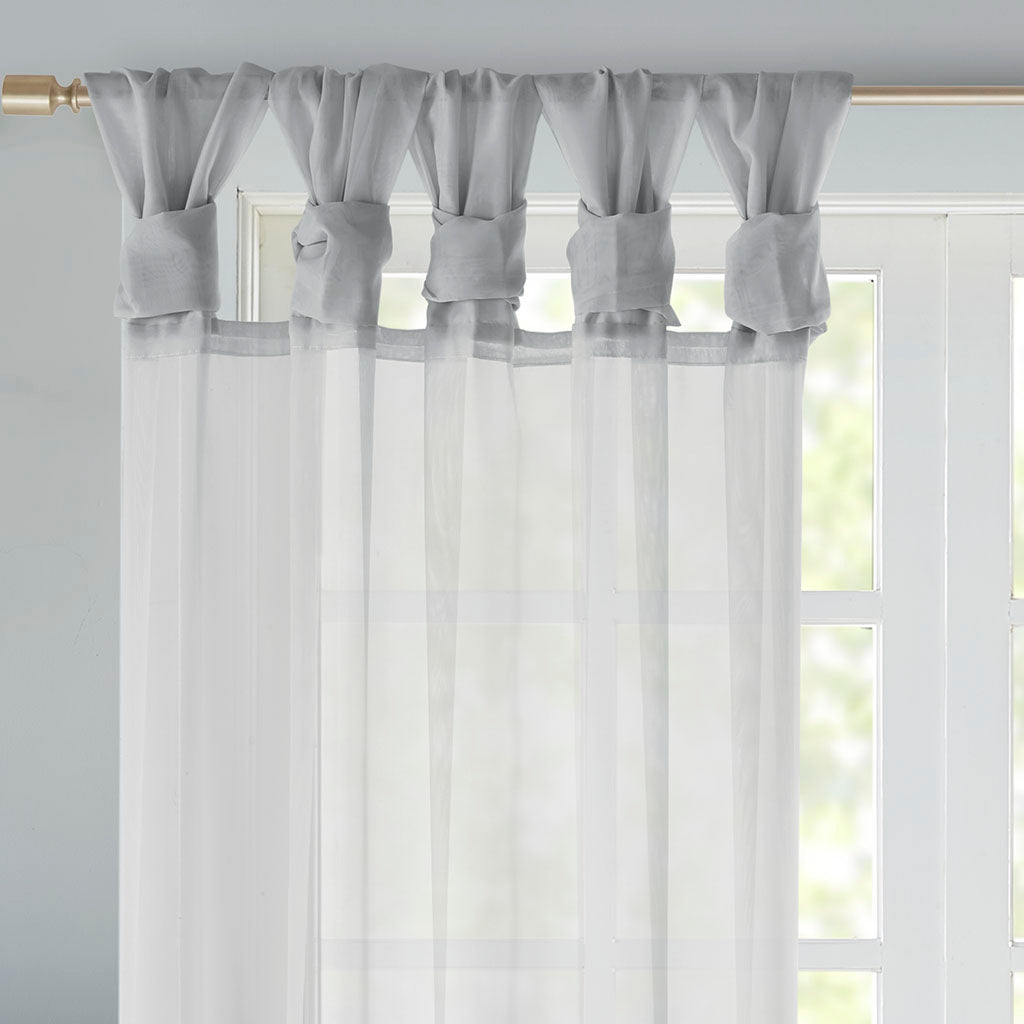 Ceres Twist Tab Voile Sheer Window Pair - Light Grey