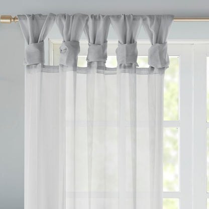 Ceres Twist Tab Voile Sheer Window Pair - Light Grey