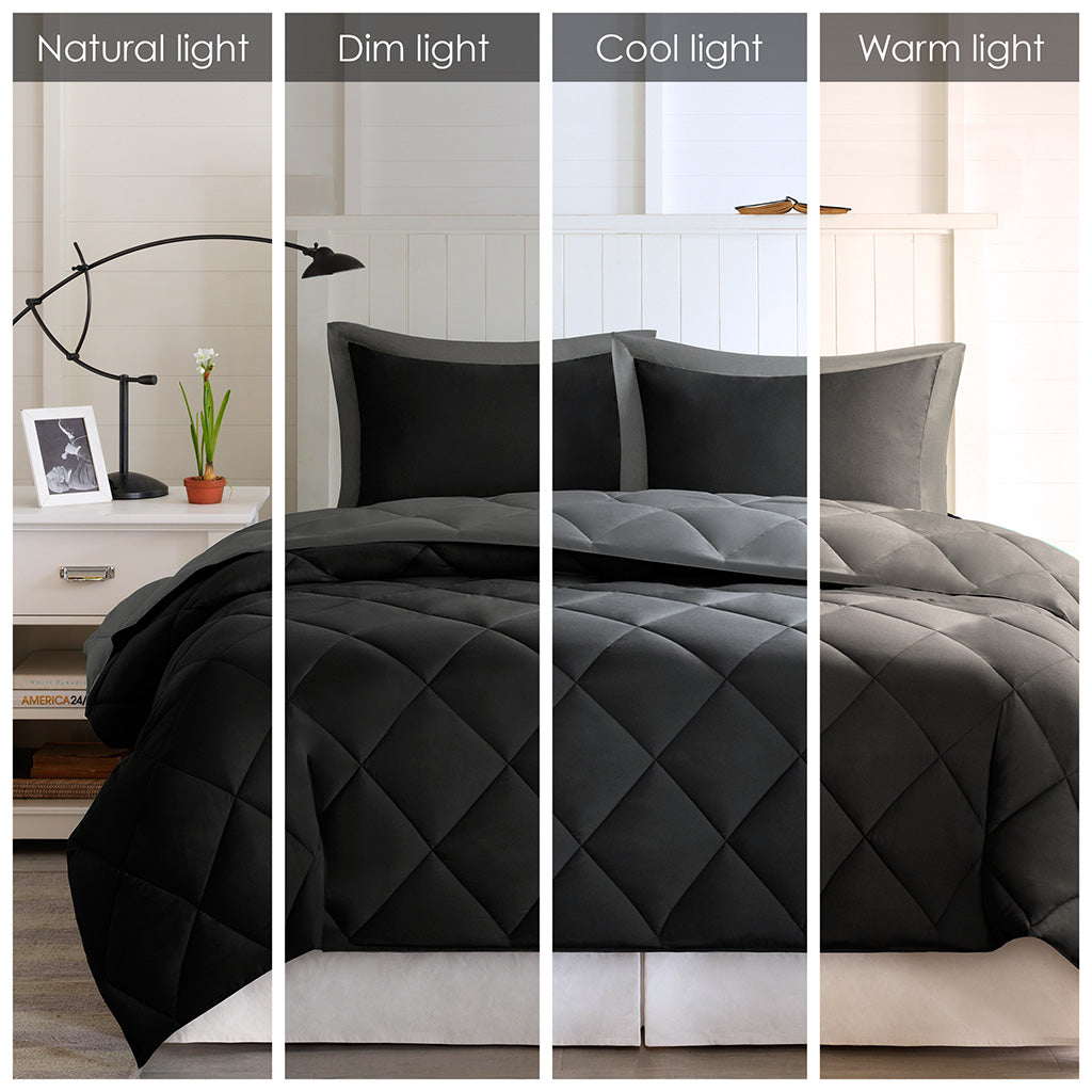 Larkspur 3M Scotchgard Reversible Down Alt Comforter Set - Black/Grey