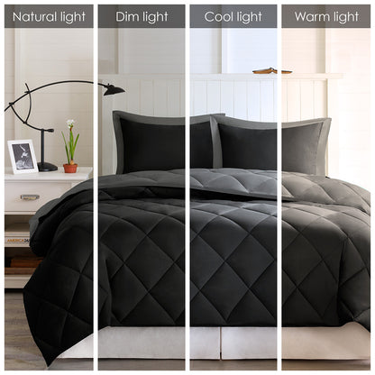Larkspur 3M Scotchgard Reversible Down Alt Comforter Set - Black/Grey